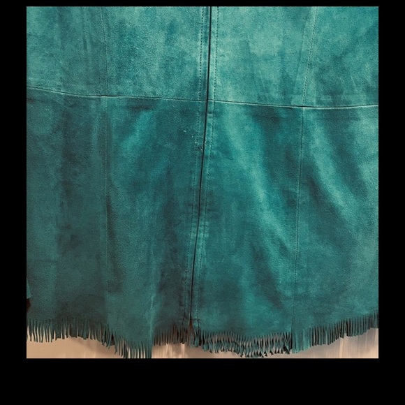 Dana Buchman Teal l Fringe Jacket color is in photo of real pc & less fringe - Picture 3 of 3